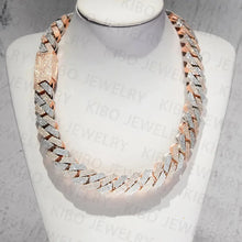 Load image into Gallery viewer, Iced Out Two Tone VVS Moissanite Necklace 925 Sterling Silver And Rose Gold Plated Big Huge 18mm Moissanite Cuban Link Chain
