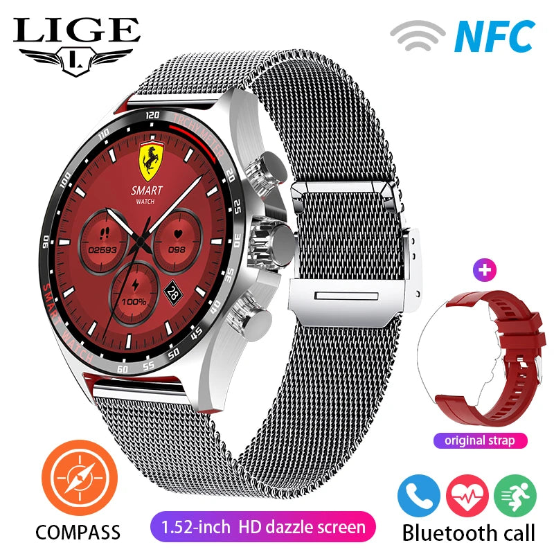LIGE New GPS Smart Watch Men Outdoor Compass Sport Fitness Bracelet Bluetooth Call Clock Waterproof NFC Steel Smartwatch For Men