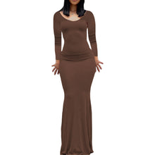 Load image into Gallery viewer, Elegant Women s Long Sleeve Round Neck Solid Color Maxi Dress with  Fit Design for Casual and Home Wear
