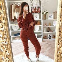 Load image into Gallery viewer, Autumn Winter Women 2 Piece Set Casual Knitted Tracksuit Sportswear Warm Sweater + Long Pants Outfits Women Autumn Wear S-5XL
