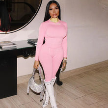 Load image into Gallery viewer, Europe Style Women&#39;s Autumn New Solid Color Round Neck Long Sleeve Tight Top Fashion Street Trouser Suit Women
