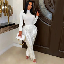 Load image into Gallery viewer, Elegant 2 Piece Sets Women Outfit 2024 Autumn Winter Long Sleeve Bodysuit Top and Tassel Pants Matching Sets Conjuntos Femininos
