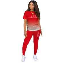 Load image into Gallery viewer, Summer Women Fashion Print Clothes T-shirt and Pants Suit Summer Sport Wear Casual Cotton Yoga Gym Lady Clothes Suit
