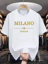 Load image into Gallery viewer, Men&#39;s summer 100 cotton fashionable casual loose plus size MILANO ITALIA pattern printed sports round neck short sleeved T-shirt
