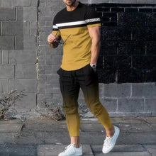 Load image into Gallery viewer, 2024 Summer New Fashionable Men&#39;s Football Sportswear 3D Printed Short Sleeve T-shirt Long Pants Street Wear 2-piece Set
