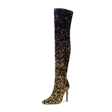 Load image into Gallery viewer, Shiny Gradient Sequins Over-the-Knee Long Boots Women Stiletto Thin High-Heeled Pointy Toe Thigh Boots Glitter Sequined Shoes
