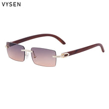 Load image into Gallery viewer, Y2K Luxury Diamond Rimless Square Sunglasses Men 2026 Luxury Vintage Brand Punk Rectangle Wood Grain Frameless Eyewear Shades
