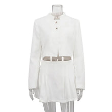 Load image into Gallery viewer, New Elegant Y2K Long Sleeve Button Blazer Coat Crop Top Pleated Skirt Suit for Women Outfits Autumn Women Two Piece Skirt Set
