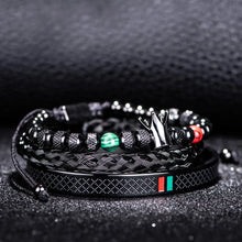 Load image into Gallery viewer, Luxury Enamel Green Red Bracelet Royal Crown Charm Men Stainless Steel Geometry Pulseiras Open Adjustable Couple Jewelry
