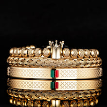 Load image into Gallery viewer, Luxury Enamel Green Red Bracelet Royal Crown Charm Men Stainless Steel Geometry Pulseiras Open Adjustable Couple Jewelry
