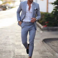 Load image into Gallery viewer, New Fashion Men's Plus Size 2 Piece Suit Sets Casual Business Trendy Solid Color Single Button Blazers Trousers Male Clothes
