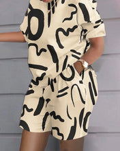Load image into Gallery viewer, Summer Outfits For Women 2024 Casual Loose Print T Shirt Shorts Two Pieces Set Office Short Sleeve T Shirt And Pocket Short Sets
