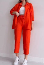 Load image into Gallery viewer, summer outfits for women 2025 New Loose Button Long Sleeve Shirt and Cropped Pants Casual Sports Summer women&#39;s suit Pants Set
