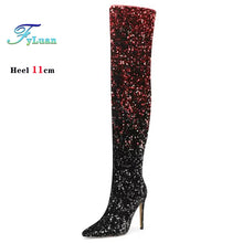 Load image into Gallery viewer, Shiny Gradient Sequins Over-the-Knee Long Boots Women Stiletto Thin High-Heeled Pointy Toe Thigh Boots Glitter Sequined Shoes
