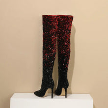 Load image into Gallery viewer, Shiny Gradient Sequins Over-the-Knee Long Boots Women Stiletto Thin High-Heeled Pointy Toe Thigh Boots Glitter Sequined Shoes
