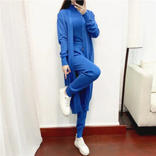 Load image into Gallery viewer, Fashion Women Sweater 3 Piece Set Tracksuit Spring Autumn Long Cardigan Coat + Half Turtleneck Vest + Pants Knitted Suits Outfit
