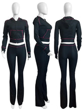 Load image into Gallery viewer, Autumn And Winter New Long Sleeves Hoodie Zipper Crop top Suits Tracksuits Women&#39;s Fashion Pants Gray Bodycon Flare 2 Piece Sets
