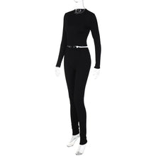 Load image into Gallery viewer, Europe Style Women&#39;s Autumn New Solid Color Round Neck Long Sleeve Tight Top Fashion Street Trouser Suit Women
