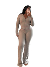 Load image into Gallery viewer, Autumn And Winter New Long Sleeves Hoodie Zipper Crop top Suits Tracksuits Women&#39;s Fashion Pants Gray Bodycon Flare 2 Piece Sets
