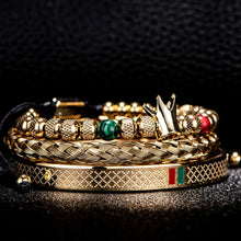 Load image into Gallery viewer, Luxury Enamel Green Red Bracelet Royal Crown Charm Men Stainless Steel Geometry Pulseiras Open Adjustable Couple Jewelry
