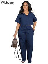 Load image into Gallery viewer, Casual Sports Linen Outfits Women's Short Sleeve Shirt and Wide Leg Pants Autumn 2 Piece Set Streetwear Office Fashion Tracksuit

