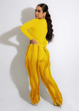 Load image into Gallery viewer, Elegant 2 Piece Sets Women Outfit 2024 Autumn Winter Long Sleeve Bodysuit Top and Tassel Pants Matching Sets Conjuntos Femininos

