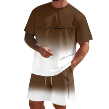 Load image into Gallery viewer, Men&#39;S Summer Suit Short-Sleeved T-Shirt Top Loose Shorts Pure Cotton Letter Print Round Neck Outdoor Breathable Casual Men Wear
