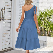 Load image into Gallery viewer, Elegant Dresses For Women Women&#39;S Summer Casual One Shoulder Sleeveless Smocked Elastic Waist Tiered Midi Dress платье
