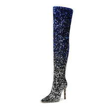 Load image into Gallery viewer, Shiny Gradient Sequins Over-the-Knee Long Boots Women Stiletto Thin High-Heeled Pointy Toe Thigh Boots Glitter Sequined Shoes

