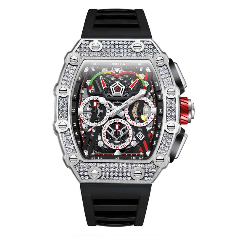 2022 New Men's Automatic Mechanical Watch ONOLA Fashion Unique Luxury Diamond Inlaid Design Waterproof Silicon Tape Watches Men