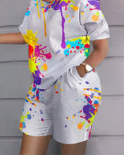 Load image into Gallery viewer, Summer Outfits For Women 2024 Casual Loose Print T Shirt Shorts Two Pieces Set Office Short Sleeve T Shirt And Pocket Short Sets
