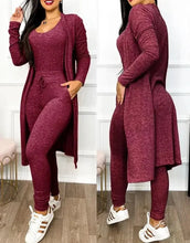 Load image into Gallery viewer, Two Piece Set Women Outfit 2024 Spring Fashion Drawstring Pocket Design U-Neck Sleeveless Skinny Jumpsuit &amp; Long Sleeve Coat Set
