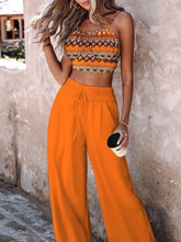 Load image into Gallery viewer, Casual Vacation Beach Outfits Sexy Hollow Out Suspender Top And Long Pants Set New Summer Fashion Lace Up Printed Women&#39;s Suit
