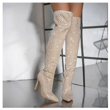 Load image into Gallery viewer, Bling Bling Rhinestones Faux Suede Elastic Women Thigh High Boots Fashion Autumn Winter High heels Over the Knee long Boots Shoe

