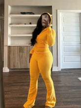 Load image into Gallery viewer, Autumn And Winter New Long Sleeves Hoodie Zipper Crop top Suits Tracksuits Women&#39;s Fashion Pants Gray Bodycon Flare 2 Piece Sets
