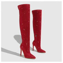 Load image into Gallery viewer, Bling Bling Rhinestones Faux Suede Elastic Women Thigh High Boots Fashion Autumn Winter High heels Over the Knee long Boots Shoe
