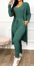 Load image into Gallery viewer, Two Piece Set Women Outfit 2024 Spring Fashion Drawstring Pocket Design U-Neck Sleeveless Skinny Jumpsuit &amp; Long Sleeve Coat Set

