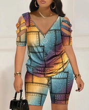 Load image into Gallery viewer, Fashion Sexy Hollow Out T Shirt And Shorts 2 Piece Sets Women Outfit Summer Casual Loose Print T Shirts Two Piece Set For Women
