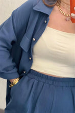 Load image into Gallery viewer, summer outfits for women 2025 New Loose Button Long Sleeve Shirt and Cropped Pants Casual Sports Summer women&#39;s suit Pants Set
