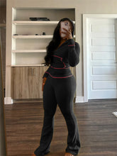 Load image into Gallery viewer, Autumn And Winter New Long Sleeves Hoodie Zipper Crop top Suits Tracksuits Women&#39;s Fashion Pants Gray Bodycon Flare 2 Piece Sets
