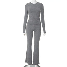 Load image into Gallery viewer, Casual Two-piece Suit Women&#39;s Round Neck Top Flared Leg Pants Set for Daily Wear Sport Outfit in Solid Color 2 Piece for Fall
