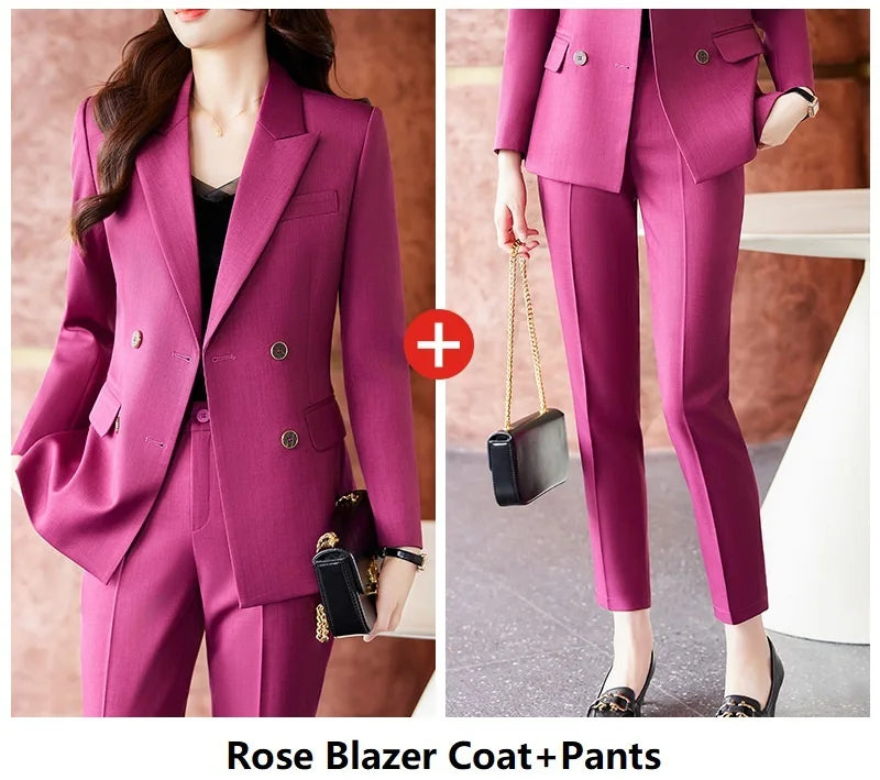 High Quality Fabric Women Formal Business Suits with Pants and Jackets Coat OL Style Elegant Professional Pantsuits Trousers Set