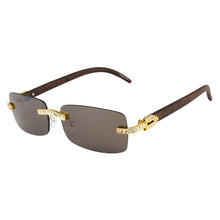 Load image into Gallery viewer, KENBO 2024 Vintage Rimless Rectangle Sunglasses for Women Men Luxury Sun Glasses Fashion Crystal Wood Eyewear Shades UV400
