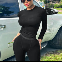 Load image into Gallery viewer, Europe Style Women&#39;s Autumn New Solid Color Round Neck Long Sleeve Tight Top Fashion Street Trouser Suit Women
