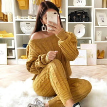 Load image into Gallery viewer, Autumn Winter Women 2 Piece Set Casual Knitted Tracksuit Sportswear Warm Sweater + Long Pants Outfits Women Autumn Wear S-5XL
