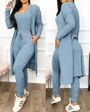 Load image into Gallery viewer, Two Piece Set Women Outfit 2024 Spring Fashion Drawstring Pocket Design U-Neck Sleeveless Skinny Jumpsuit &amp; Long Sleeve Coat Set
