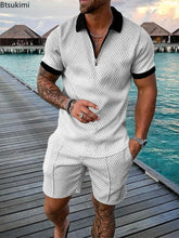 Load image into Gallery viewer, New 2024 Men&#39;s Polo Suit Fashion Men Sets Solid Summer V-neck Zipper Short Sleeve POLO Shirt+Shorts Two Pieces Men Casual Suit
