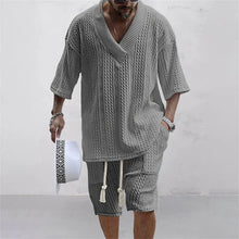 Load image into Gallery viewer, Summer Sports Suit Men&#39;s V-neck Top Loose Two-piece Set Men&#39;s Casual Trend Street Retro Suit new in men&#39;s sets sollid
