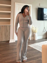 Load image into Gallery viewer, Autumn And Winter New Long Sleeves Hoodie Zipper Crop top Suits Tracksuits Women&#39;s Fashion Pants Gray Bodycon Flare 2 Piece Sets
