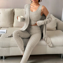 Load image into Gallery viewer, Fall Winter 3 Piece Homewear For Women Solid Cardigan Fashion Pant And Vest Ladies Suit Vintage Fashion Ladies Three Piece Set

